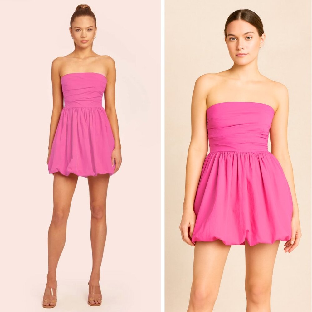 Amanda Uprichard Strapless Bubble Hem Mini Dress in Hot Pink